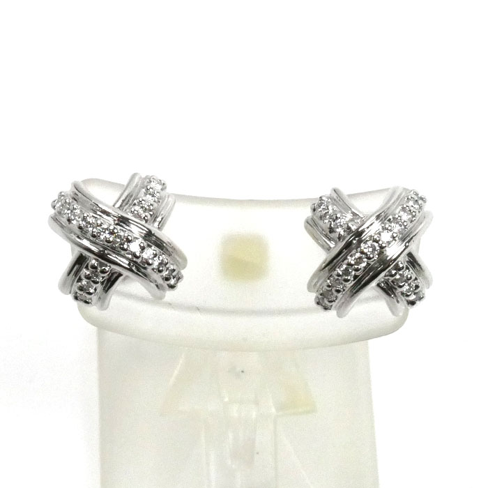 TIFFANY&Co. ティファニー K18WG ホワイトゴールド シグネチャー ピアス ダイヤモンド 4.1g レディース【中古】
