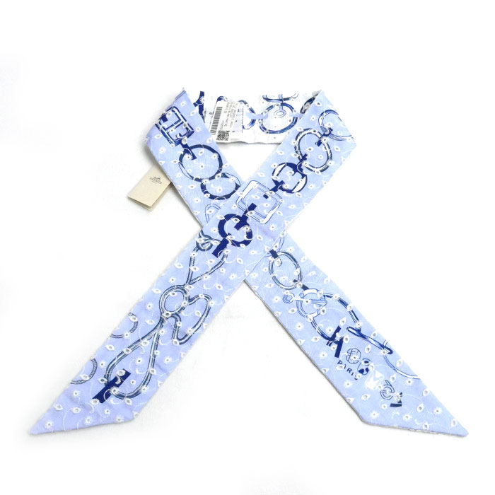 HERMES エルメス ツイリー Do Re Boucles Broderie Anglaise スカーフ ブルー/ブラン/マリン H853951S 02 レディース【中古】【極美品】