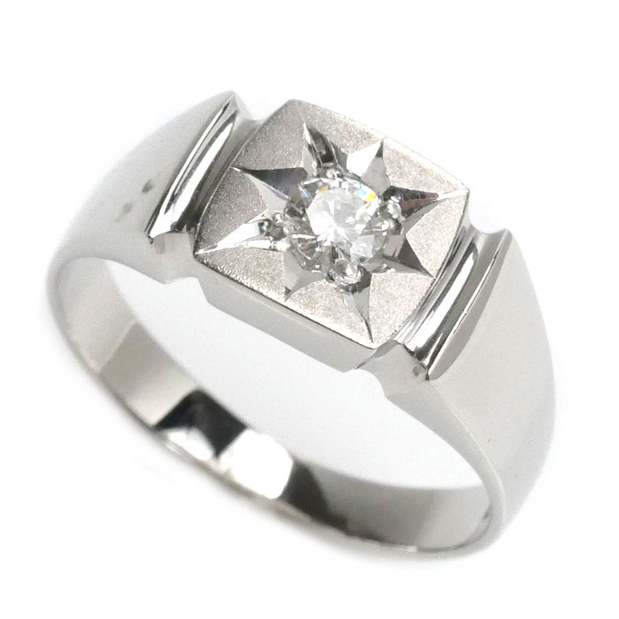 Pt900プラチナ 印台 リング・指輪 ダイヤモンド0.18ct 18号 8.4g メンズ【中古】【美品】