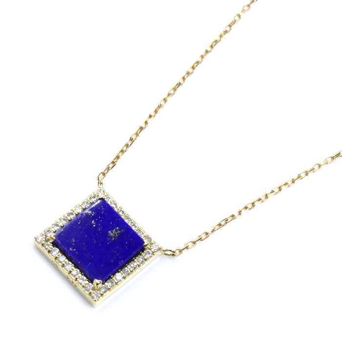 Enasoluna エナソルーナ K18YG イエローゴールド スクエアラピス ネックレス ラピスラズリ ダイヤモンド0.16ct 2.9g 45.5cm レディース【中古】【美品】