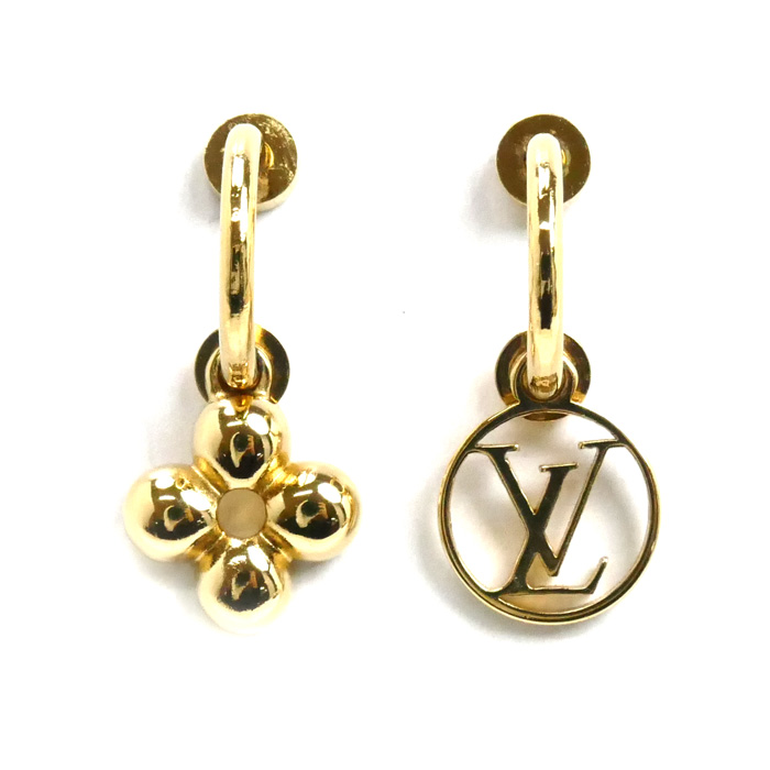 LOUIS VUITTON ルイ・ヴィトン 真鍮 ブックルドレイユ ブルーミング ロゴマニア ピアス M64859 レディース【中古】