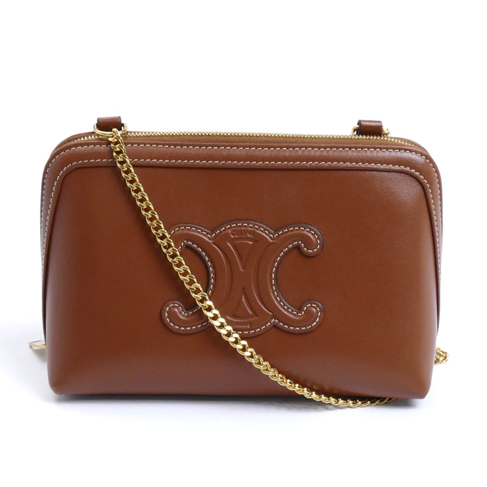 CELINE セリーヌ チェーン付きクラッチ キュイル トリオンフ ショルダーバッグ タン 10E383DR8.04LU レディース【中古】