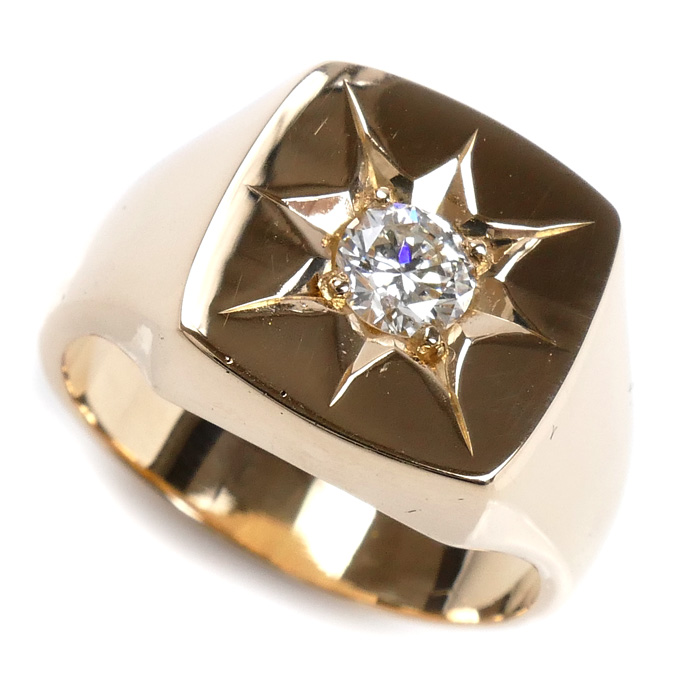 K18YG イエローゴールド 印台 リング・指輪 ダイヤモンド0.46ct 21.5号 20.4g メンズ【中古】