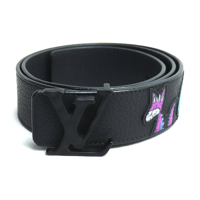 LOUIS VUITTON ルイ・ヴィトン サンチュール ベルト LVシェイプ LVフレンド ブラック マルチ MP293 85/34 メンズ【中古】