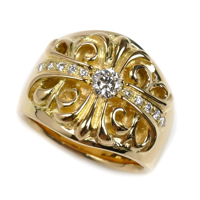 K18YG イエローゴールド リング・指輪 ダイヤモンド0.315ct/0.158ct 21号 30.8g メンズ【中古】【美品】