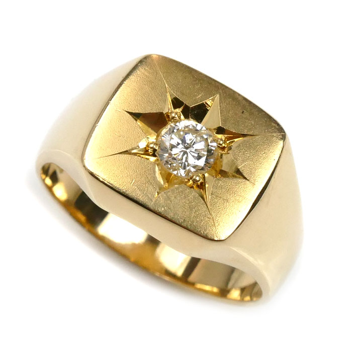 K18YG イエローゴールド 印台 リング・指輪 ダイヤモンド0.30ct 20号 13.3g メンズ【中古】