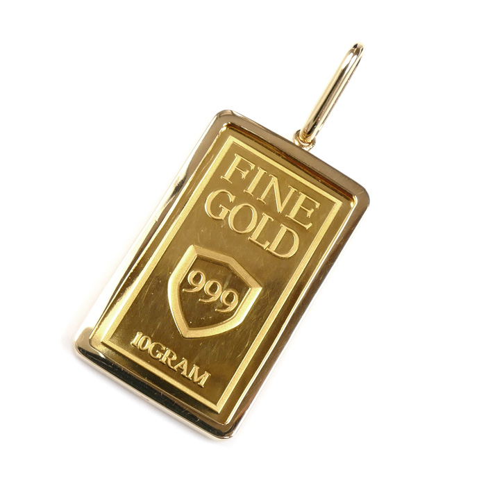 999/K18(枠) ペンダントトップ 14.2g インゴット10g メンズ【中古】【美品】