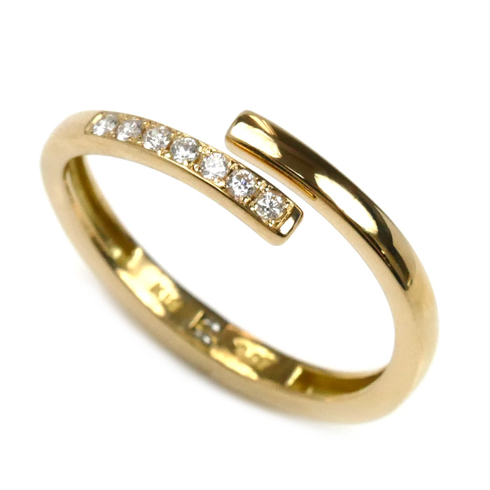 K18YG イエローゴールド リング・指輪 ダイヤモンド0.07ct 2.5g フリーサイズ9~11 レディース【中古】【美品】