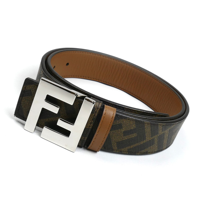 FENDI フェンディ ズッカ FFロゴ ベルト ブラウン メンズ【中古】