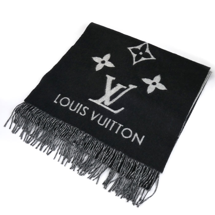 LOUIS VUITTON ルイ・ヴィトン エシャルプ レイキャビック マフラー ブラック×グレー M71040  レディース【中古】