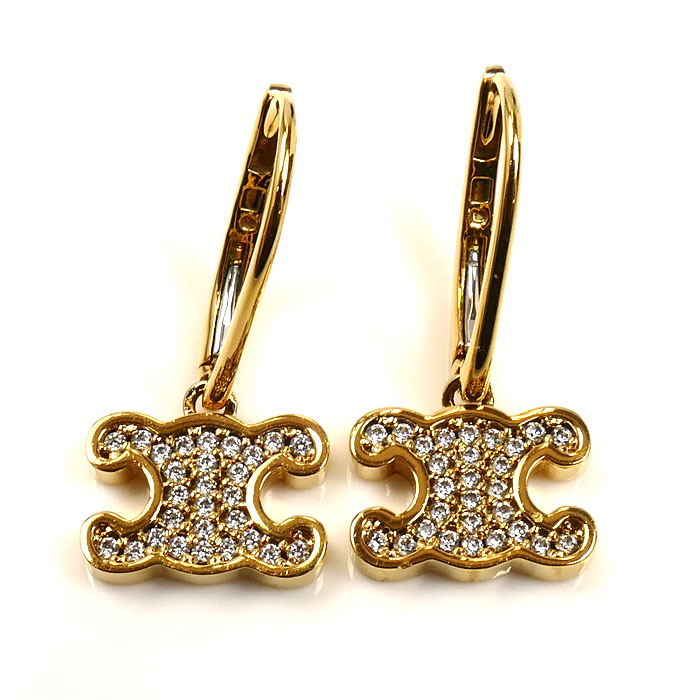 CELINE セリーヌ 真鍮 ラインストーン トリオンフ ラインストーン ピアス 460GC6BZI.35OR レディース【中古】