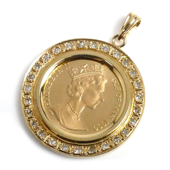K18YG イエローゴールド FINE GOLD エンジェルコイン 1/20OZ ダイヤ ペンダントトップ ダイヤモンド0.15ct 5.2g ユニセックス【中古】