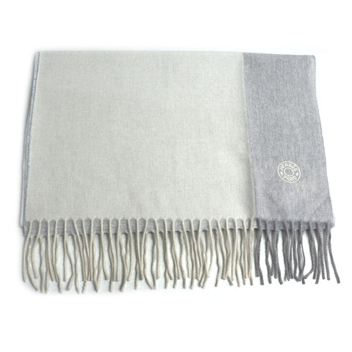 HERMES エルメス サマーブロック マフラー ベージュ ライトグレー ユニセックス【未使用】【買取品】