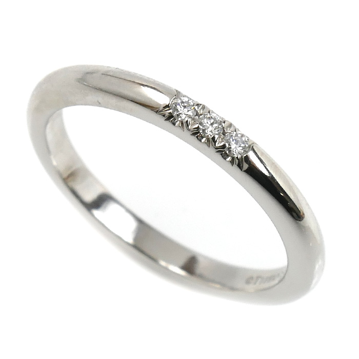TIFFANY&Co. ティファニー Pt950プラチナ ウェディングバンド 3Pダイヤ リング・指輪 ダイヤモンド 7.5号 3.2g レディース【中古】【美品】