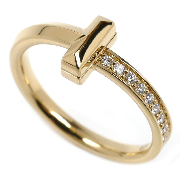 TIFFANY&Co. ティファニー K18YG イエローゴールド Tワン ナロー ダイヤ リング・指輪 ダイヤモンド0.08ct 15号 4.5g レディース【中古】【美品】