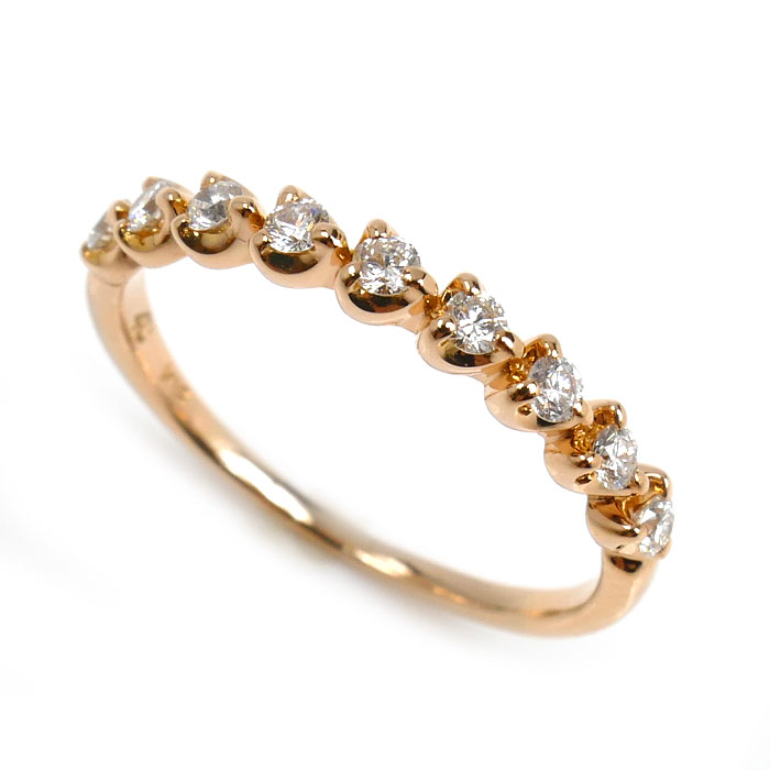 4℃ ヨンドシー K18PG ピンクゴールド 9Pダイヤ リング・指輪 ダイヤモンド 8号 1.5g レディース【中古】【美品】