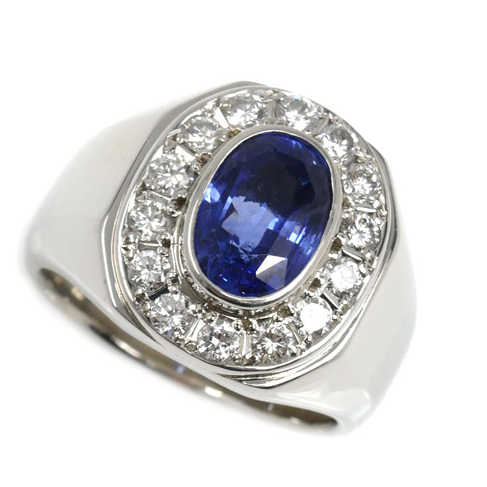 Pt900プラチナ リング・指輪 サファイア3.81ct ダイヤモンド1.09ct 22号 30.4g メンズ【中古】【美品】
