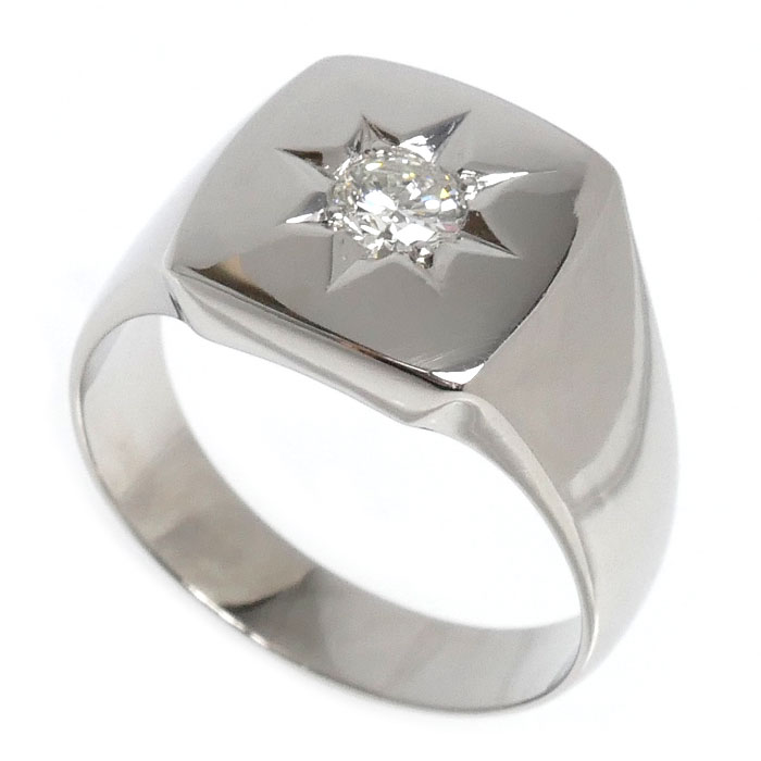 Pt900プラチナ 印台 リング・指輪 ダイヤモンド0.31ct 20号 17.4g メンズ【中古】【美品】