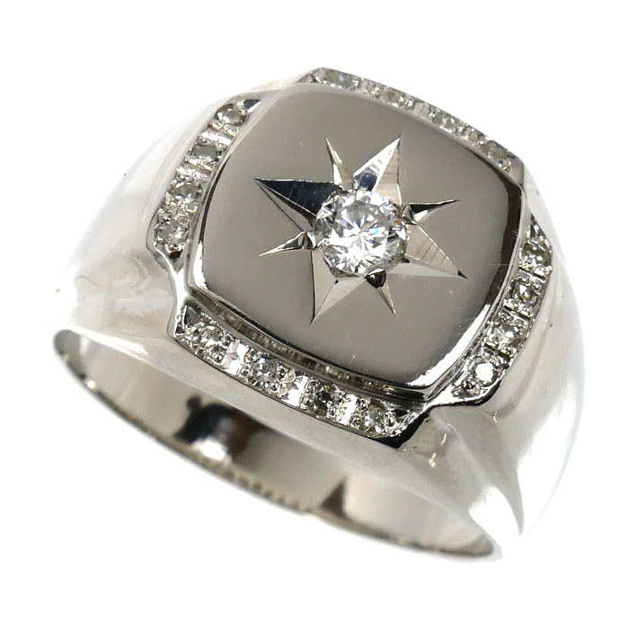 Pt900プラチナ 印台 リング・指輪 ダイヤモンド0.30ct 22号 14.6g メンズ【中古】