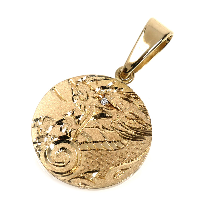 K18YG イエローゴールド ドラゴン 龍 ペンダントトップ ダイヤモンド 9.6g ユニセックス【中古】