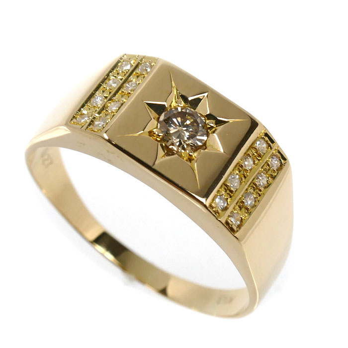 K18YG イエローゴールド リング・指輪 ダイヤモンド0.27ct 23号 4.6g メンズ【中古】【美品】