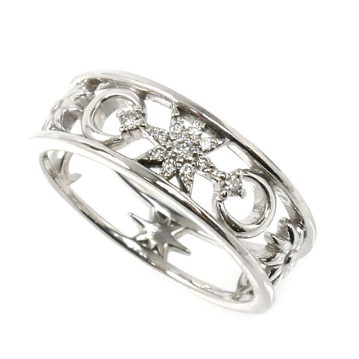 STAR JEWELRY スタージュエリー K18WG ホワイトゴールド ムーン＆サン リング・指輪 ダイヤモンド0.04ct 8号 3.0g レディース【中古】【美品】