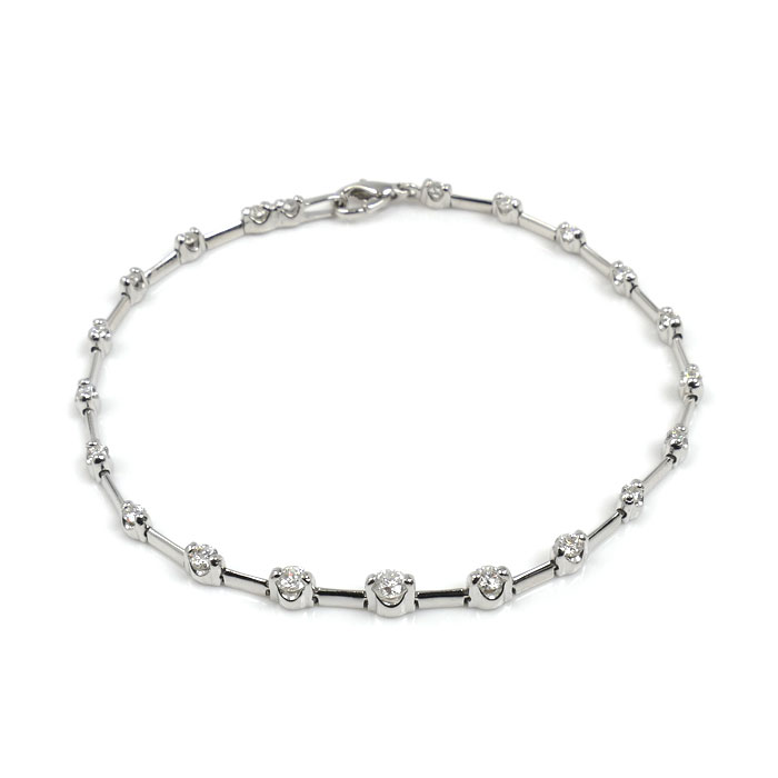 K18WG ホワイトゴールド ステーション ブレスレット ダイヤモンド1.00ct 6.7g 18.5cm レディース【中古】【美品】