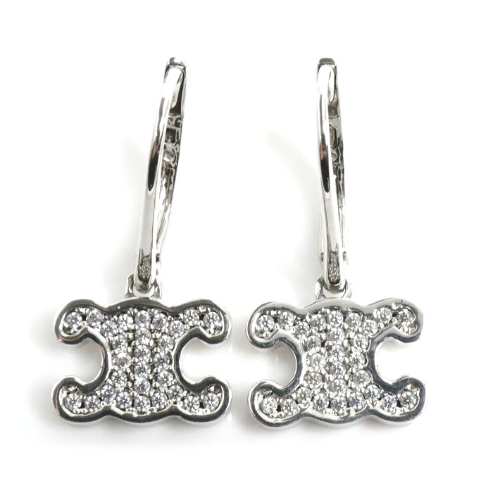 CELINE セリーヌ 真鍮 クリスタル トリオンフ ラインストーン  ピアス 460GC6BZI.36SI レディース【中古】