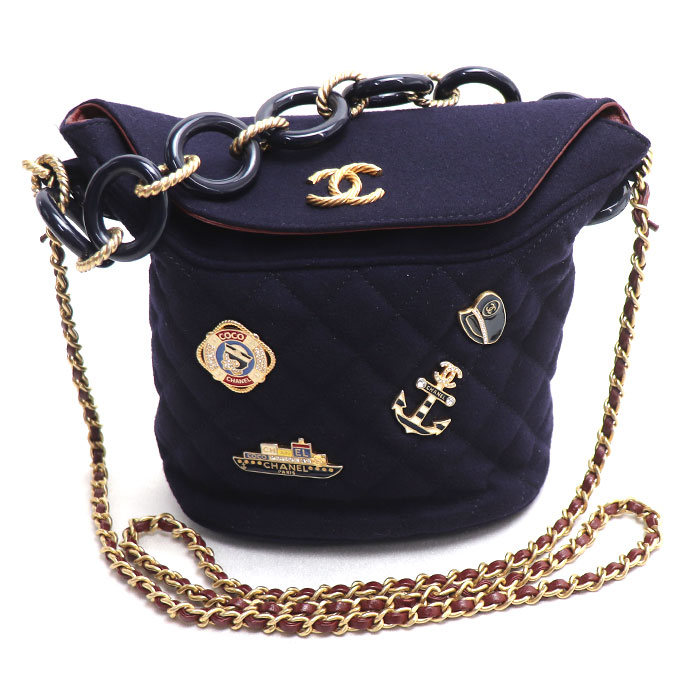 CHANEL シャネル パリハンブルク チェーンショルダー ショルダーバッグ ネイビー A57868 レディース【中古】