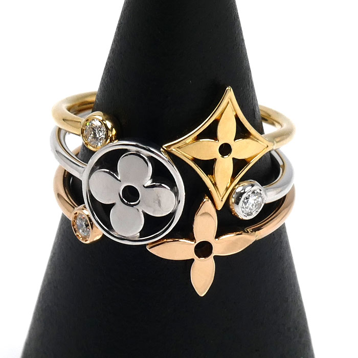 LOUIS VUITTON ルイ・ヴィトン K18YG/PG/WG バーグ モノグラム イディール ダイヤ リング・指輪 Q9F15F ダイヤモンド 12号 52 5.5g レディース【中古】【美品】