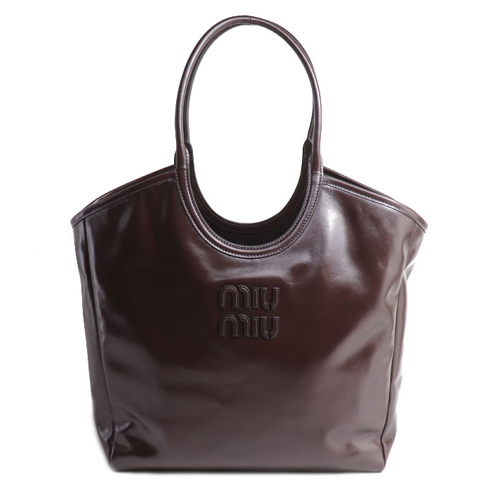MIUMIU ミュウミュウ Ivy レザー バッグ トートバッグ ダークブラウン 5BG321_2IEO_F0003_V_OOO レディース【中古】【美品】
