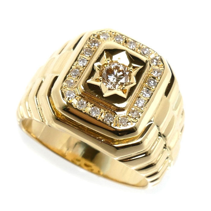 K18YG イエローゴールド リング・指輪 ダイヤモンド0.52ct 21号 16.4g メンズ【中古】