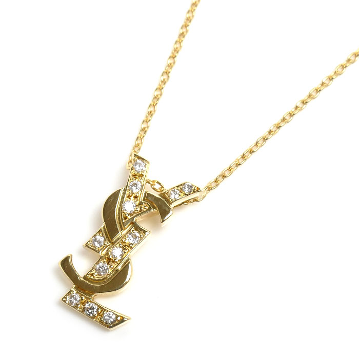SAINT LAURENT サンローラン K18YG イエローゴールド ネックレス ダイヤモンド0.11ct 3.3g 40cm レディース【中古】
