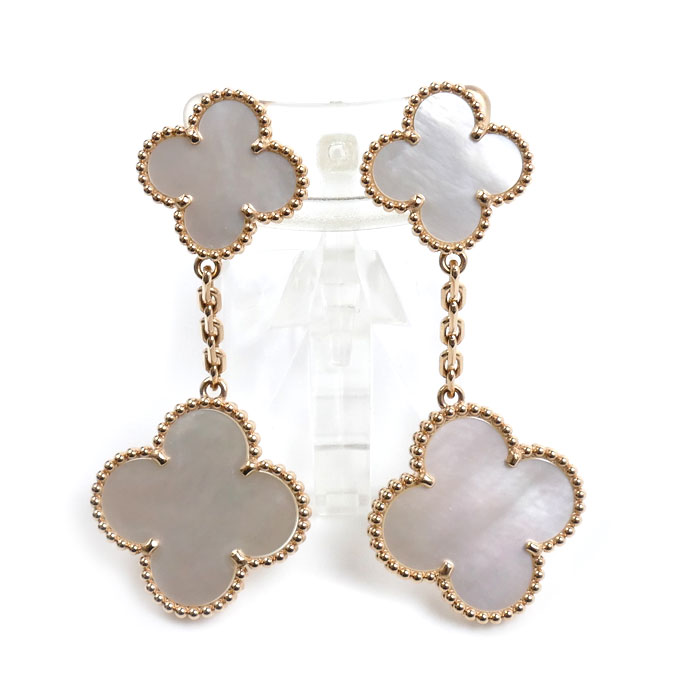 Van Cleef & Arpels ヴァンクリーフ＆アーペル K18PG ピンクゴールド マジックアルハンブラ 2モチーフ マザーオブパール ピアス VCARP3SJ00 14.6g セミオーダー品 レディース【中古】【美品】