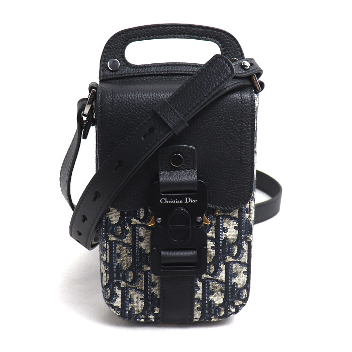 Dior ディオール オブリーク サドルバーティカルポーチ ショルダーバッグ ブラック 2ADCA44 ユニセックス【中古】【美品】