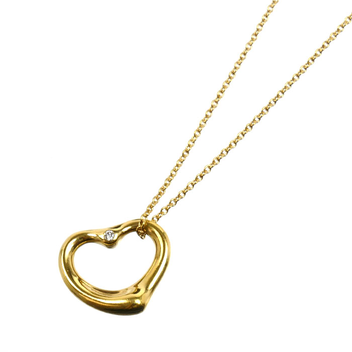 TIFFANY&Co. ティファニー K18YG イエローゴールド オープンハート ネックレス ダイヤモンド 4.0g 40.5cm レディース【中古】