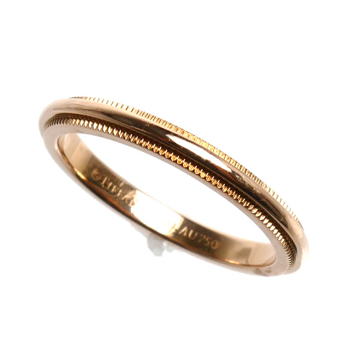 TIFFANY&Co. ティファニー K18PG ピンクゴールド ミルグレイン リング・指輪 9号 2.5g レディース【中古】【美品】