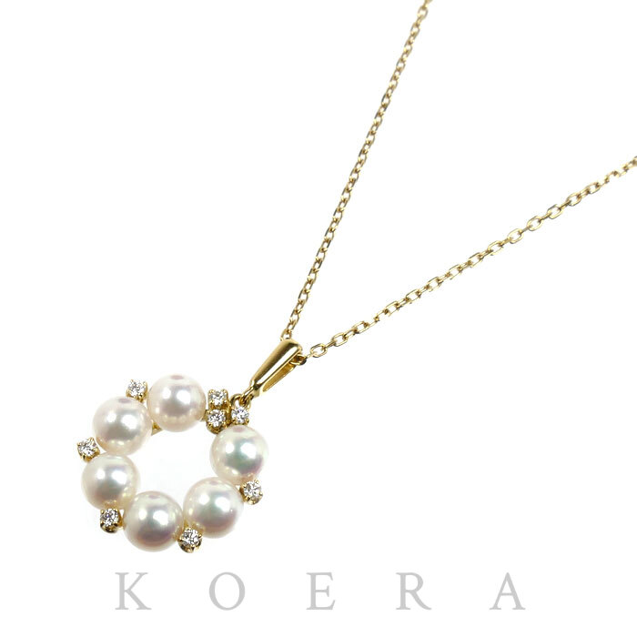 MIKIMOTO ミキモト K18YG イエローゴールド サークル リース ネックレス PP-10990AK アコヤパール約5.4mm 4.6g 38cm レディース【中古】【美品】