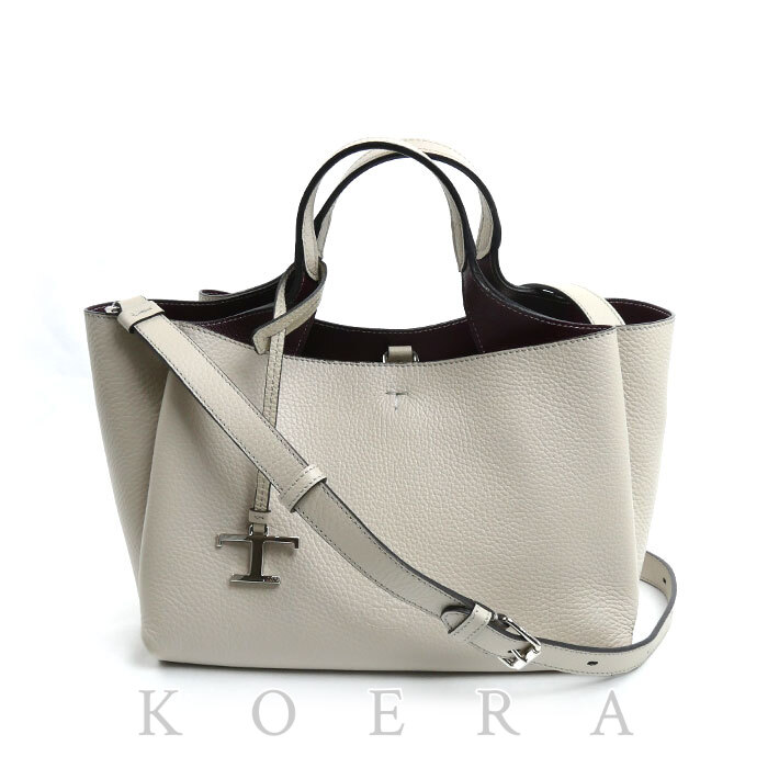 TOD’S トッズ T タイムレス レザー バッグ ミニ 2Wayショルダーバッグ グレージュ/バーガンディ XBWAPAFL100 QRI  レディース【中古】