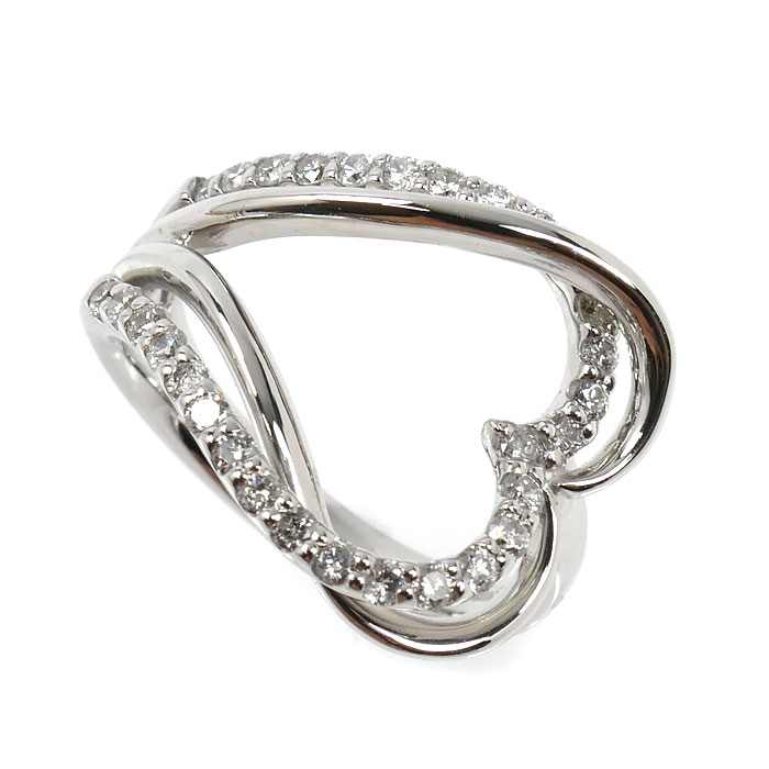 K18WG ホワイトゴールド ハート ダイヤ リング・指輪 ダイヤモンド0.50ct 11号 5.8g レディース【中古】【美品】