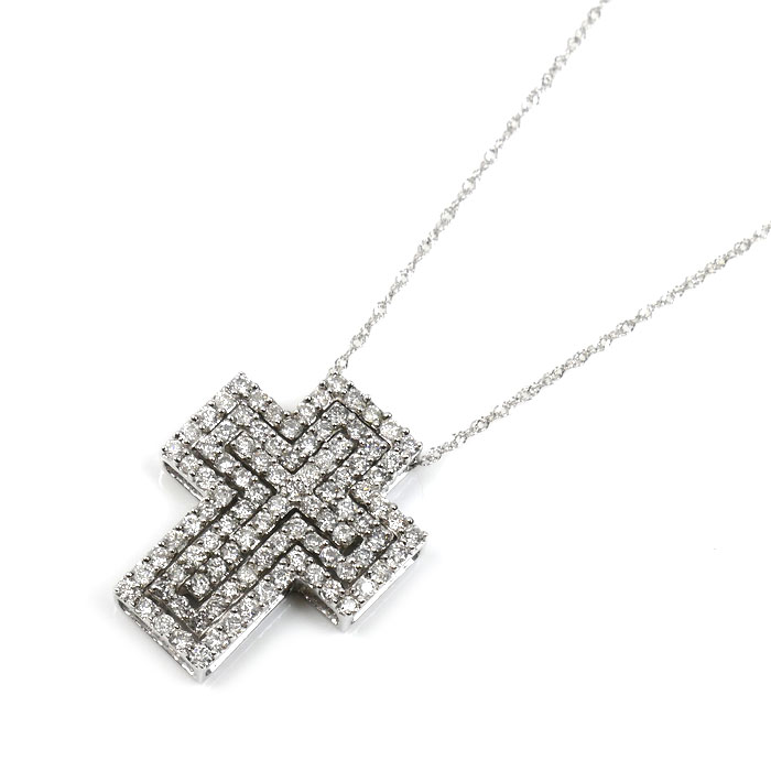 K18WG ホワイトゴールド クロス ダイヤ ネックレス ダイヤモンド0.46ct/0.38ct/0.16ct 4.7g 42cm レディース【中古】