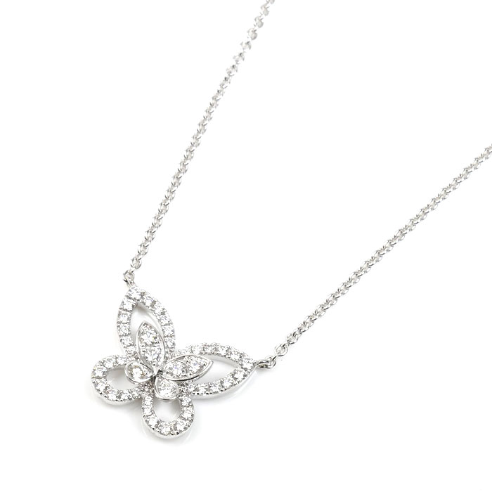 GRAFF グラフ K18WG ホワイトゴールド バタフライシルエット ネックレス RGP695 ダイヤモンド 5.1g ～46.5cm レディース【中古】【美品】