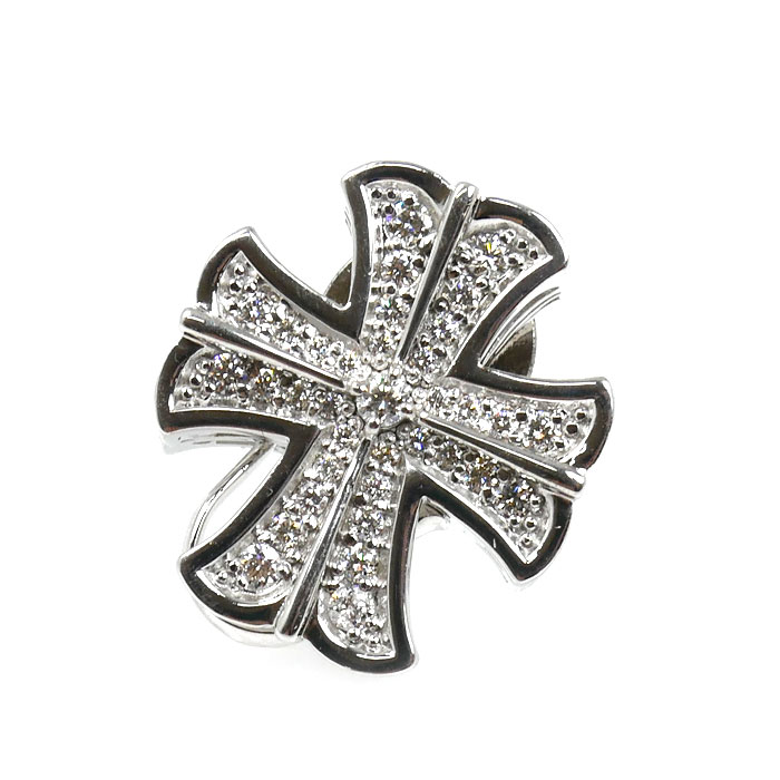 ゆきざき K18WG ホワイトゴールド ダブルトップ クロス ブローチ W50119.12.9.5 ダイヤモンド0.50ct 7.4g ピンブローチ加工品 レディース【中古】【美品】