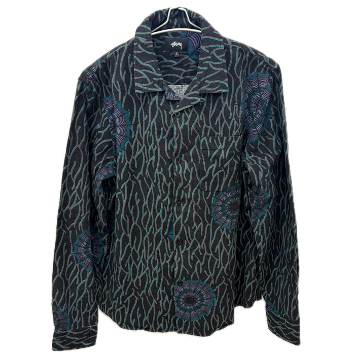 STUSSY ステューシー スパイダー ウェブ フランネル 長袖シャツ ブラック/マルチ M Spider Web Flannel  メンズ【中古】