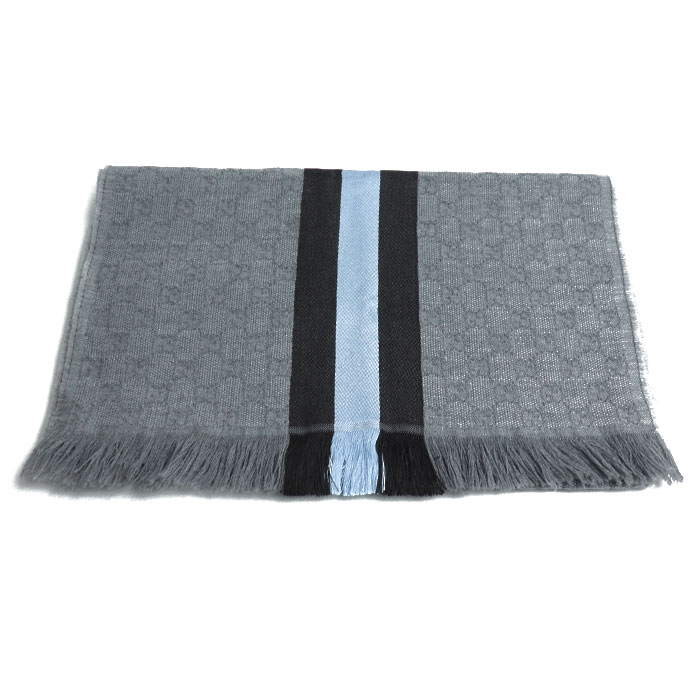 GUCCI グッチ シェリーライン マフラー グレー/ブラウン/スカイブルー 147351 4G704 1469 ユニセックス【中古】【美品】
