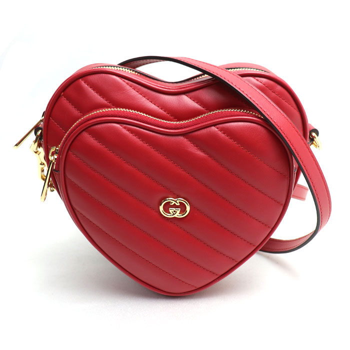 GUCCI グッチ インターロッキングG ハート キルティング ショルダーバッグ レッド 751628 レディース【中古】【美品】