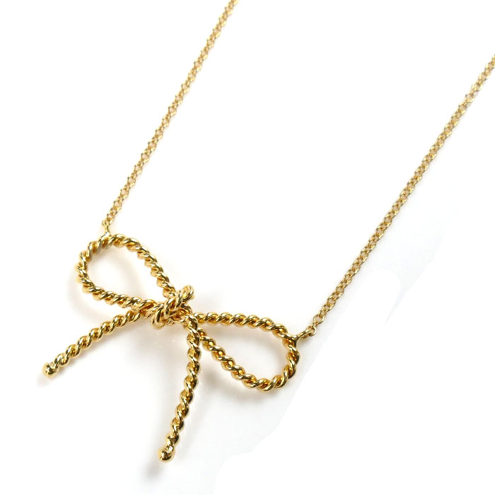 TIFFANY&Co. ティファニー K18YG イエローゴールド ボウ ツイスト ネックレス 3.2g 40.5cm レディース【中古】【美品】
