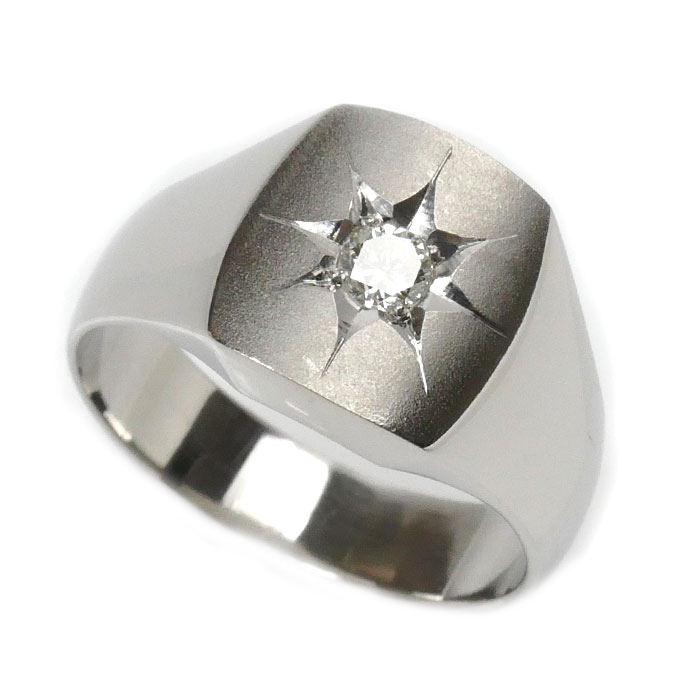 Pt900プラチナ 印台 リング・指輪 ダイヤモンド0.21ct 22号 15.2g メンズ【中古】