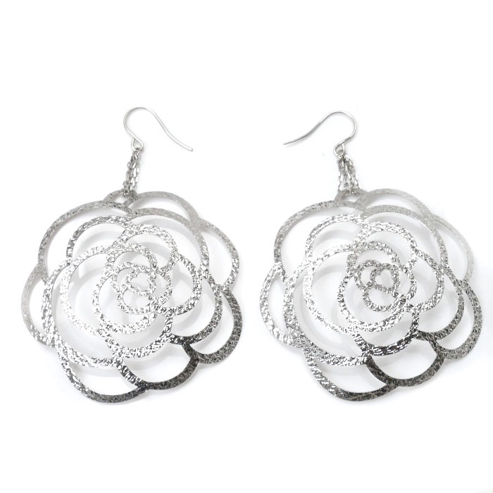 K18WG ホワイトゴールド ローズ ピアス 5.9g レディース【中古】