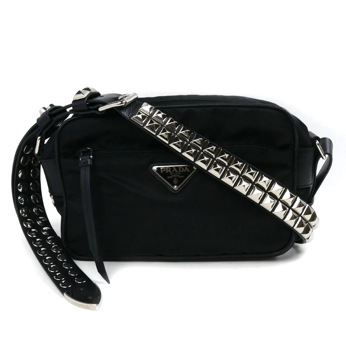 PRADA プラダ スタッズ ショルダー ショルダーバッグ ブラック 1BC167 レディース【中古】